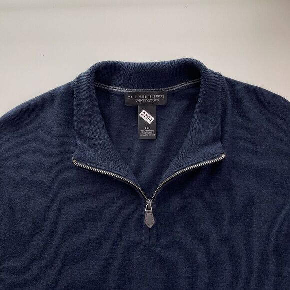 Bloomingdales Mens Merino Wool Sweater XXL Steel Blue 1/4 Zip Lightweight Jumper - Picture 1 of 10